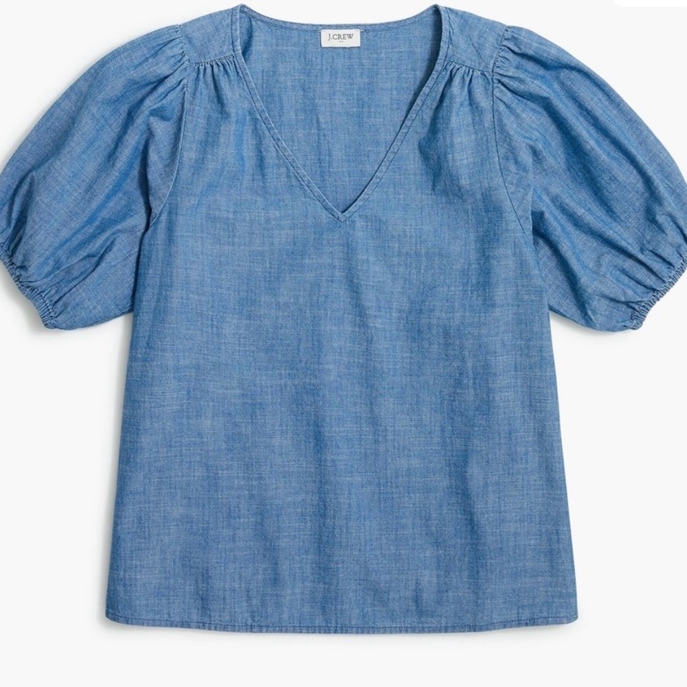 NEW J. Crew top chambray v neck denim top sleeve women /cotton cap sleeves. 100% - Picture 2 of 4